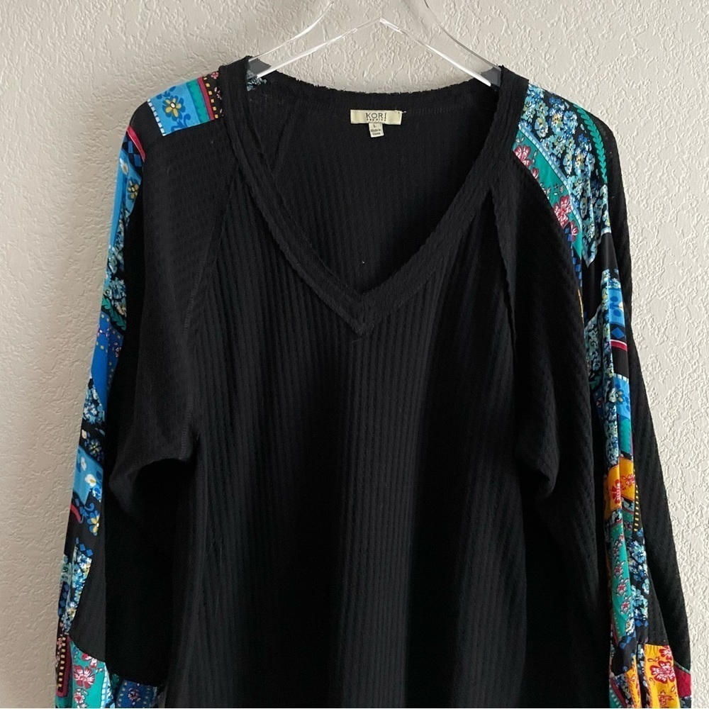 KORI Wunderlust Long sleeve Waffle Thermal Boho Top Large - Picture 4 of 12